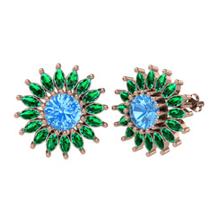 Taşlı Papatya Küpe - Akuamarin ve yeşil kuvars 8 ayar rose altın küpe #1xewxr8