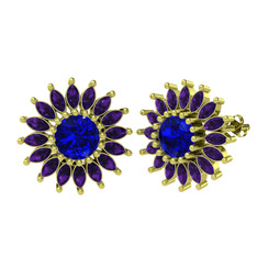 Taşlı Papatya Küpe - Lab safir ve ametist 8 ayar altın küpe #1xf78uk