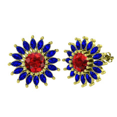 Garnet ve lab safir 14 ayar altın küpe