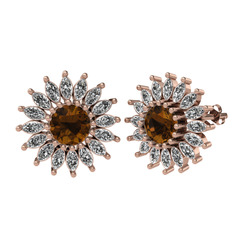 Taşlı Papatya Küpe - Dumanlı kuvars ve swarovski 925 ayar rose altın kaplama gümüş küpe #1yc78jo