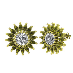 Taşlı Papatya Küpe - Swarovski ve peridot 925 ayar altın kaplama gümüş küpe #1yhudhr