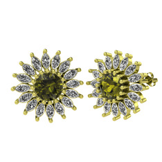 Taşlı Papatya Küpe - Peridot ve swarovski 18 ayar altın küpe #384g1q