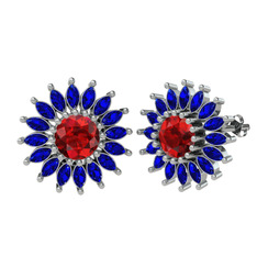 Taşlı Papatya Küpe - Garnet ve lab safir 8 ayar beyaz altın küpe #515rh6