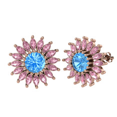 Akuamarin ve pembe kuvars 18 ayar rose altın küpe