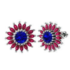 Lab safir ve rodolit garnet 8 ayar beyaz altın küpe
