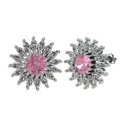 Pembe kuvars ve beyaz zirkon 18 ayar beyaz altın küpe
