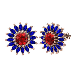 Taşlı Papatya Küpe - Garnet ve lab safir 14 ayar rose altın küpe #5wuog3