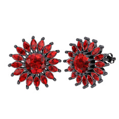 Taşlı Papatya Küpe - Garnet 925 ayar siyah rodyum kaplama gümüş küpe #6l12ya