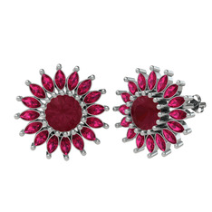 Taşlı Papatya Küpe - Kök yakut ve rodolit garnet 14 ayar beyaz altın küpe #6op0fs