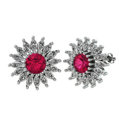 Rodolit garnet ve swarovski 8 ayar beyaz altın küpe