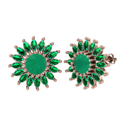 Taşlı Papatya Küpe - Kök zümrüt ve yeşil kuvars 925 ayar rose altın kaplama gümüş küpe #71lop