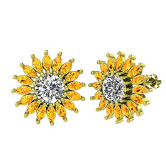 Taşlı Papatya Küpe - Swarovski ve sitrin 14 ayar altın küpe #8ive68