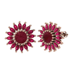 Taşlı Papatya Küpe - Kök yakut ve rodolit garnet 18 ayar rose altın küpe #8q8fhd