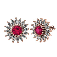 Taşlı Papatya Küpe - Rodolit garnet ve swarovski 14 ayar rose altın küpe #8rximk