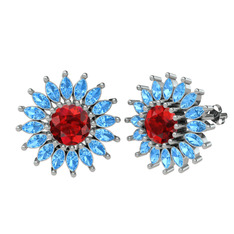 Garnet ve akuamarin 14 ayar beyaz altın küpe