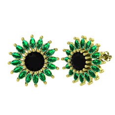 Taşlı Papatya Küpe - Siyah zirkon ve yeşil kuvars 8 ayar altın küpe #9ob9th