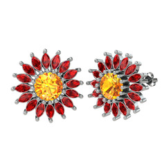 Sitrin ve garnet 18 ayar beyaz altın küpe