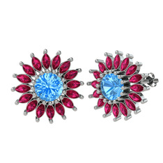 Akuamarin ve rodolit garnet 14 ayar beyaz altın küpe