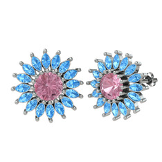 Taşlı Papatya Küpe - Pembe kuvars ve akuamarin 925 ayar gümüş küpe #bia1rf