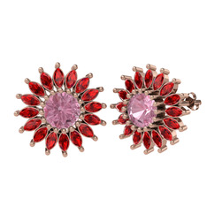 Taşlı Papatya Küpe - Pembe kuvars ve garnet 925 ayar rose altın kaplama gümüş küpe #bnpy5u