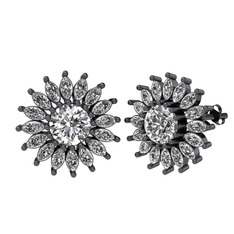 Taşlı Papatya Küpe - Swarovski ve beyaz zirkon 925 ayar siyah rodyum kaplama gümüş küpe #bpb6mb