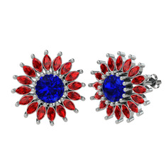Taşlı Papatya Küpe - Lab safir ve garnet 14 ayar beyaz altın küpe #bu9qg