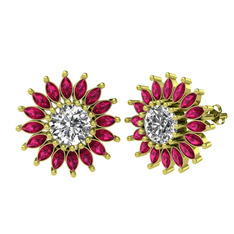 Taşlı Papatya Küpe - Beyaz zirkon ve rodolit garnet 8 ayar altın küpe #cjquie