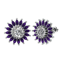 Beyaz zirkon ve ametist 18 ayar beyaz altın küpe