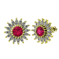 Taşlı Papatya Küpe - Rodolit garnet ve swarovski 8 ayar altın küpe #culuye