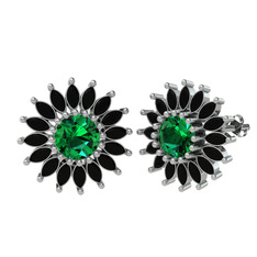 Taşlı Papatya Küpe - Yeşil kuvars ve siyah zirkon 925 ayar gümüş küpe #d0ta3i