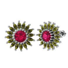 Taşlı Papatya Küpe - Rodolit garnet ve peridot 925 ayar gümüş küpe #dg109w