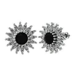 Taşlı Papatya Küpe - Siyah zirkon ve beyaz zirkon 14 ayar beyaz altın küpe #embwas