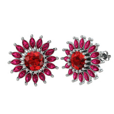 Garnet ve rodolit garnet 18 ayar beyaz altın küpe