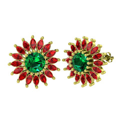 Yeşil kuvars ve garnet 8 ayar altın küpe