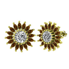 Swarovski ve dumanlı kuvars 18 ayar altın küpe
