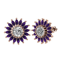 Taşlı Papatya Küpe - Swarovski ve ametist 14 ayar rose altın küpe #fzsuh7