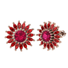 Taşlı Papatya Küpe - Rodolit garnet ve garnet 14 ayar rose altın küpe #g5zbbb