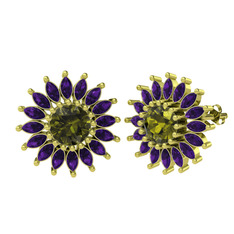 Peridot ve ametist 8 ayar altın küpe