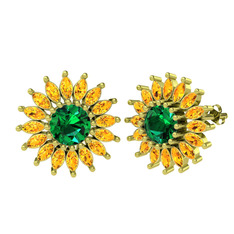 Yeşil kuvars ve sitrin 925 ayar altın kaplama gümüş küpe