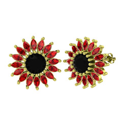 Taşlı Papatya Küpe - Siyah zirkon ve garnet 14 ayar altın küpe #idtw2z