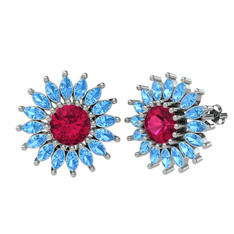 Rodolit garnet ve akuamarin 14 ayar beyaz altın küpe