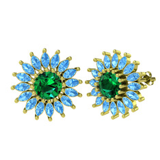 Taşlı Papatya Küpe - Yeşil kuvars ve akuamarin 925 ayar altın kaplama gümüş küpe #kke8b5