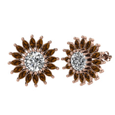 Taşlı Papatya Küpe - Swarovski ve dumanlı kuvars 14 ayar rose altın küpe #loe9ul
