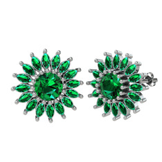 Taşlı Papatya Küpe - Yeşil kuvars 18 ayar beyaz altın küpe #m8ed9u