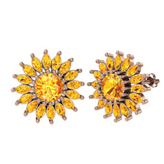 Taşlı Papatya Küpe - Sitrin 14 ayar rose altın küpe #mzb4d5