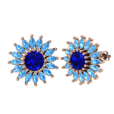 Taşlı Papatya Küpe - Lab safir ve akuamarin 8 ayar rose altın küpe #n6g7l