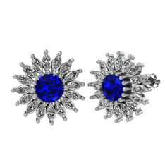 Taşlı Papatya Küpe - Lab safir ve swarovski 18 ayar beyaz altın küpe #nhkgjw