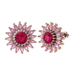 Rodolit garnet ve pembe kuvars 925 ayar rose altın kaplama gümüş küpe