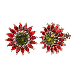 Taşlı Papatya Küpe - Peridot ve garnet 14 ayar rose altın küpe #orntib