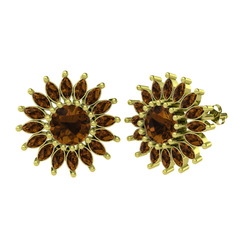 Taşlı Papatya Küpe - Dumanlı kuvars 18 ayar altın küpe #p08wz3